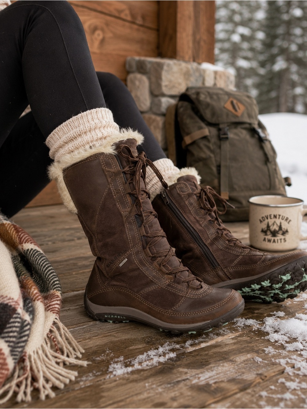 Merrell Prevoz Waterproof Leather Winter Boots Brown Faux Fur Women’s 5.5